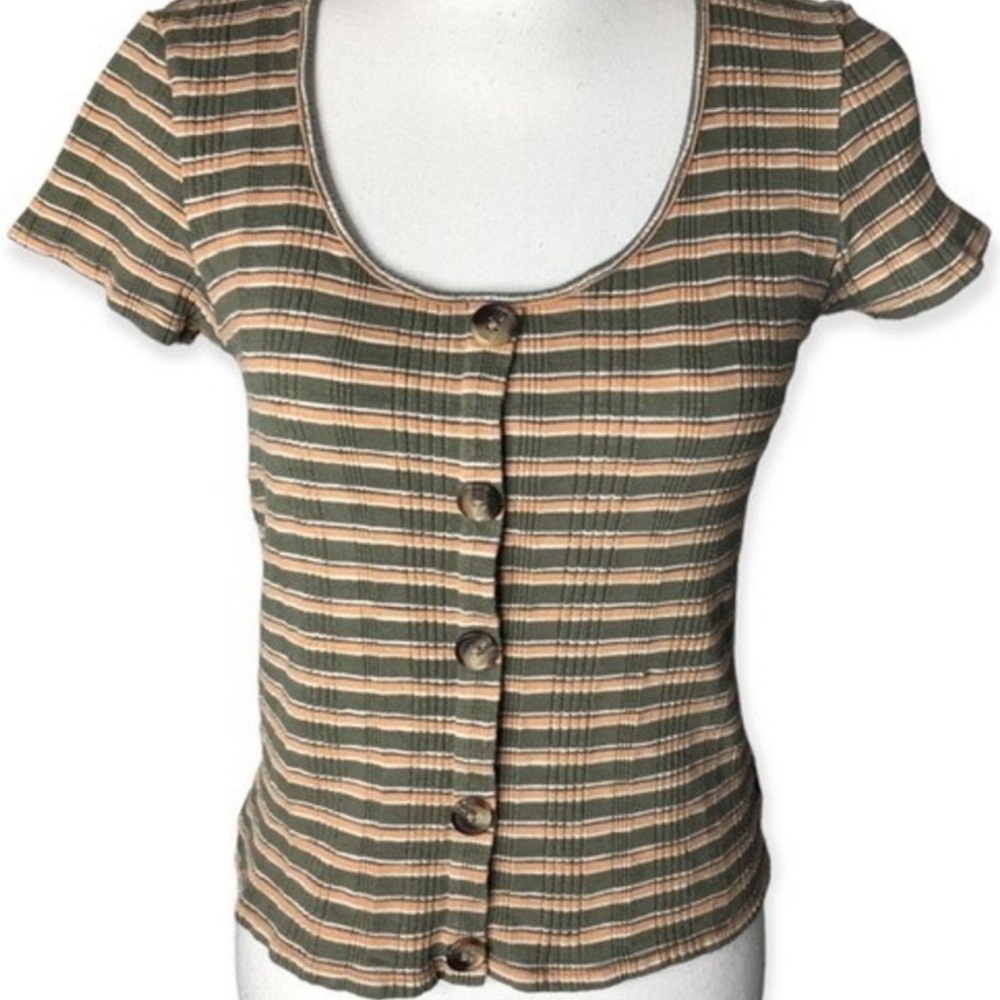 Striped Button-Up Crop Top